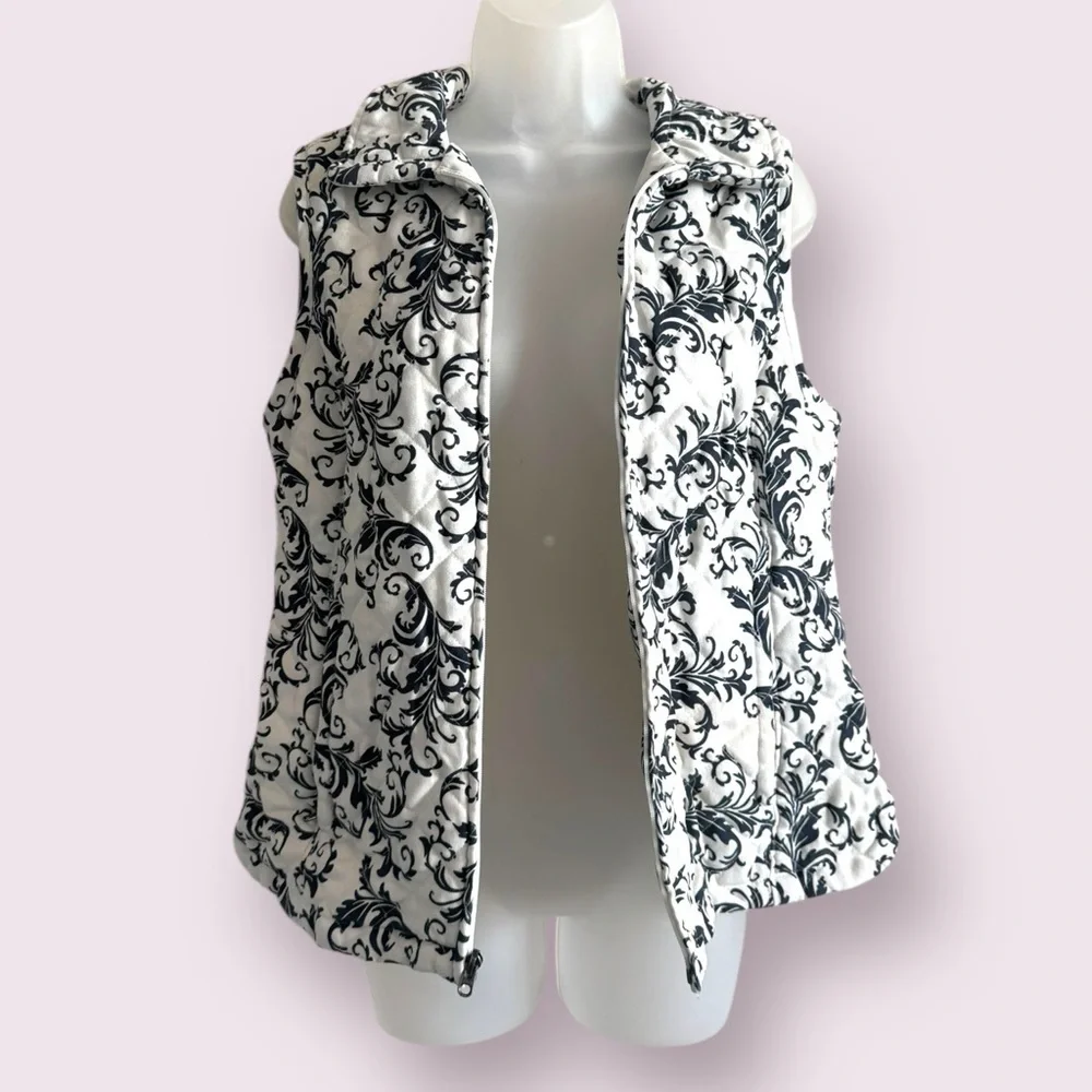 Croft & Barrow Black White Pattern Zip Vest Sleeveless Size S